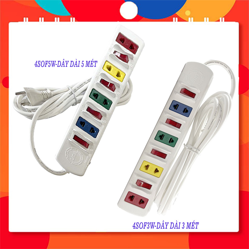 Ổ cắm Lioa có bảo vệ quá tải bằng CB công suất 2200W Max 10A 250V LIOA 4SOF3W