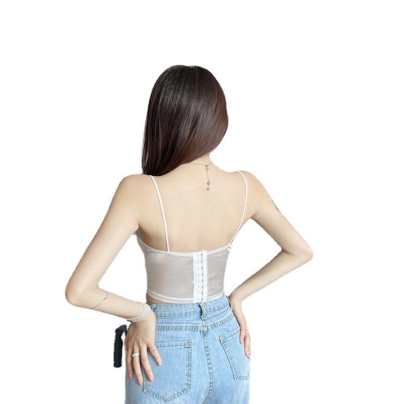 Áo bra Áo lót nữ bralette satin có 8 khóa cài sau trơn mịn ren quyến rũ 0074