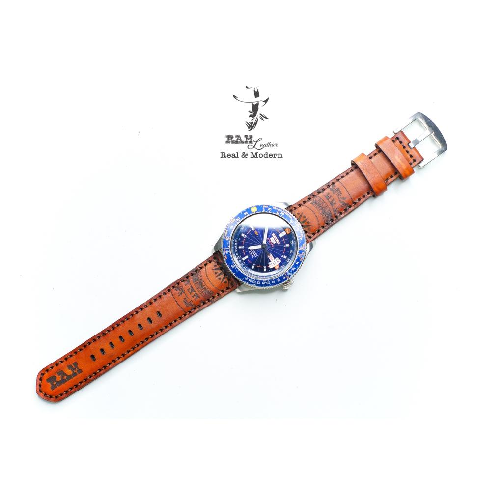 Dây đồng hồ trống đồng da bò thảo mộc vegtan cao cấp nâu sáng handmade bền chắc - chính hãng RAM Leather