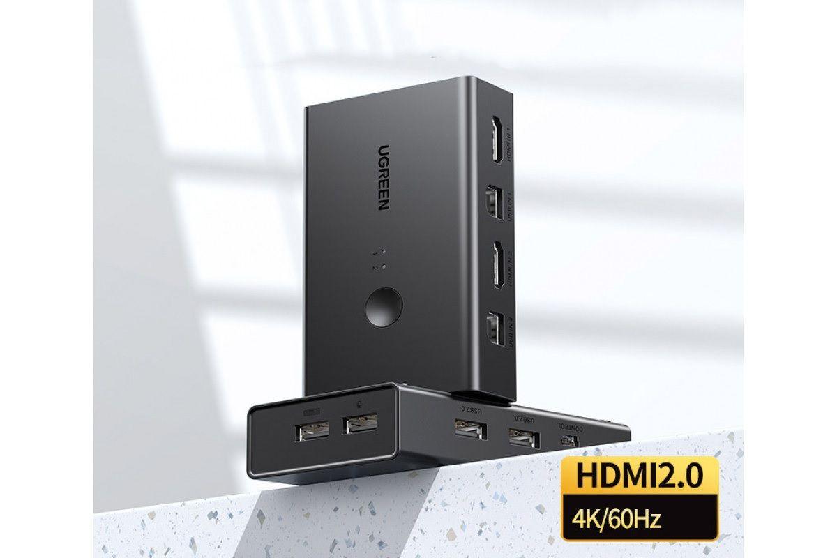 Ugreen 90478 4K 60Hz Bộ chuyển tín hiệu 2 CPU dùng 1 Màn hình cổng HDMI KVM Switch Ugreen CM571 - Hàng Chính Hãng