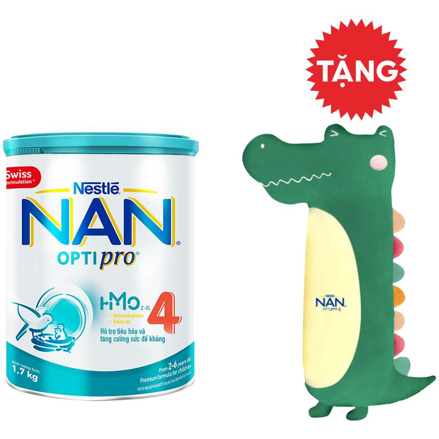 Sản phẩm dinh dưỡng công thức Nestlé NAN OPTIPRO 4 lon 1700g - Tặng Gối ôm cá sấu (Màu ngẫu nhiên)