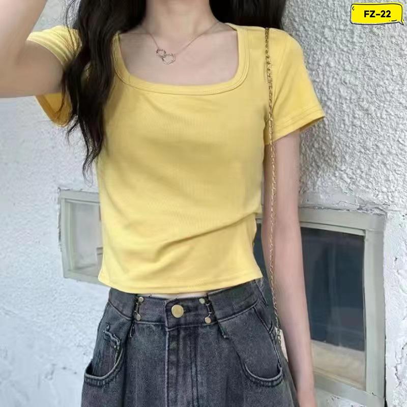 Áo Croptop Nữ Cổ Vuông Chất Liệu Cotton Nhiều Màu Freesize Từ Dưới 50kg FZ-022