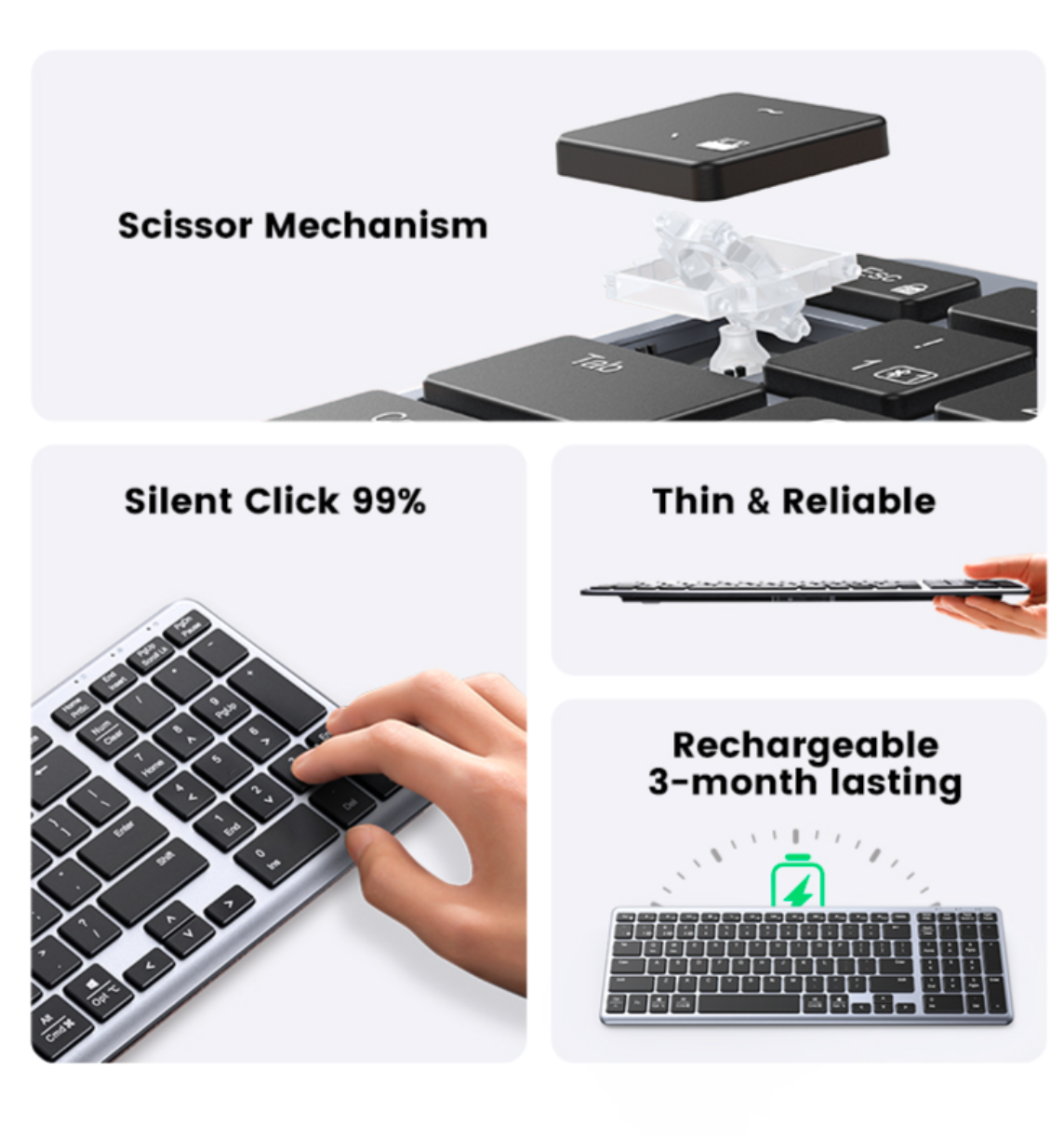 Bàn phím không dây Bluetooth + 2.4Ghz kết nối tối đa 4 thiết bị Ugreen 15258 cao cấp - Hàng chính hãng