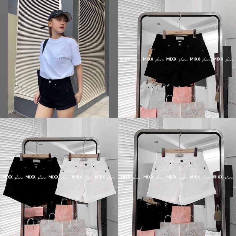 Quần Short Jean nữ lưng cao lật lai chất jean dày dặn co giãn thoải mái phom xinh