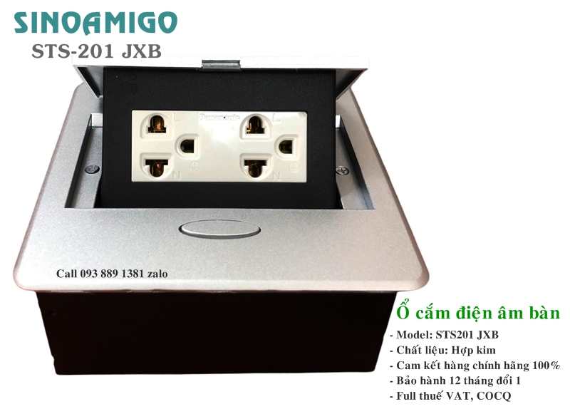 Hộp ổ cắm điện âm bàn Sinoamigo STS-201JXB màu bạc, thiết kế đa năng, nhỏ gọn - Hàng nhập khẩu chính hãng