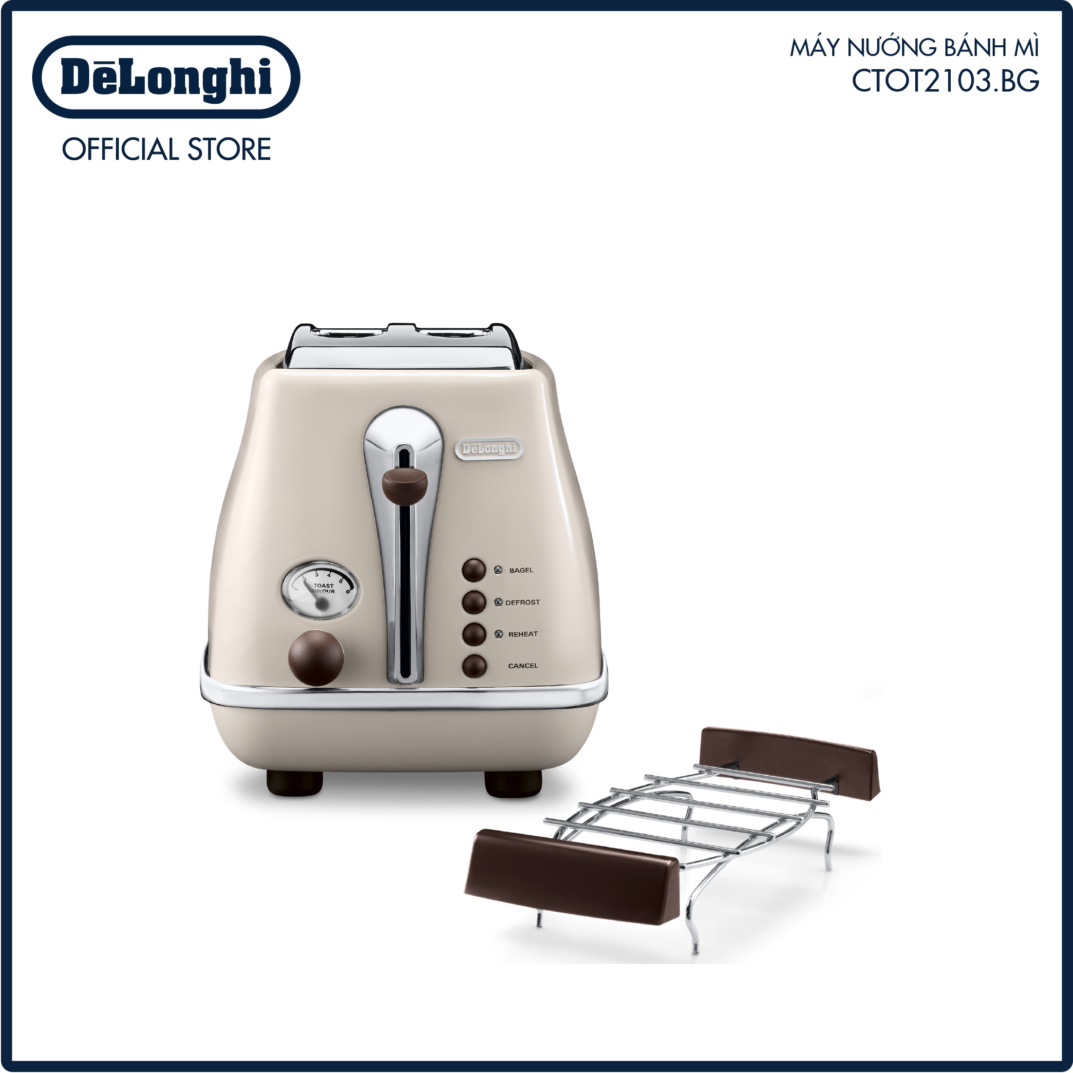 Máy Nướng Bánh Mỳ DeLonghi CTOV2103.BG, Máy Làm Bánh Mỳ Sandwich, Delonghi Toaster, 6 Tùy Chọn Nướng, Nhập Đức, Hàng Chính Hãng