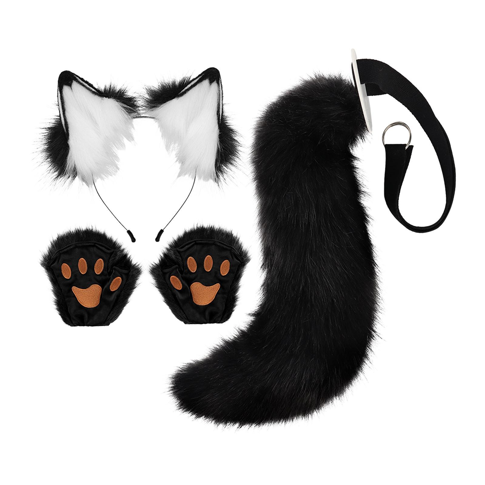 Ears and Tail with Gloves Plush Hair Hoop for Performance Carnival Dance