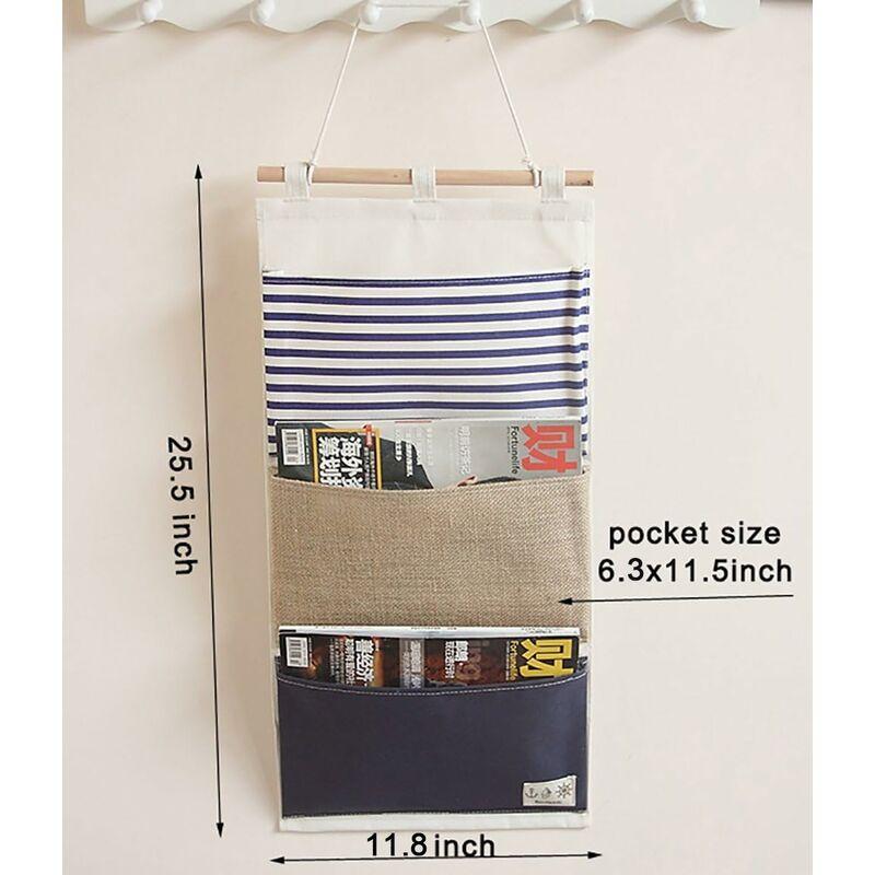 Vải lanh và vải cotton, người giữ tường, tổ chức treo, túi lưu trữ treo, 3 túi (màu xanh hải quân)