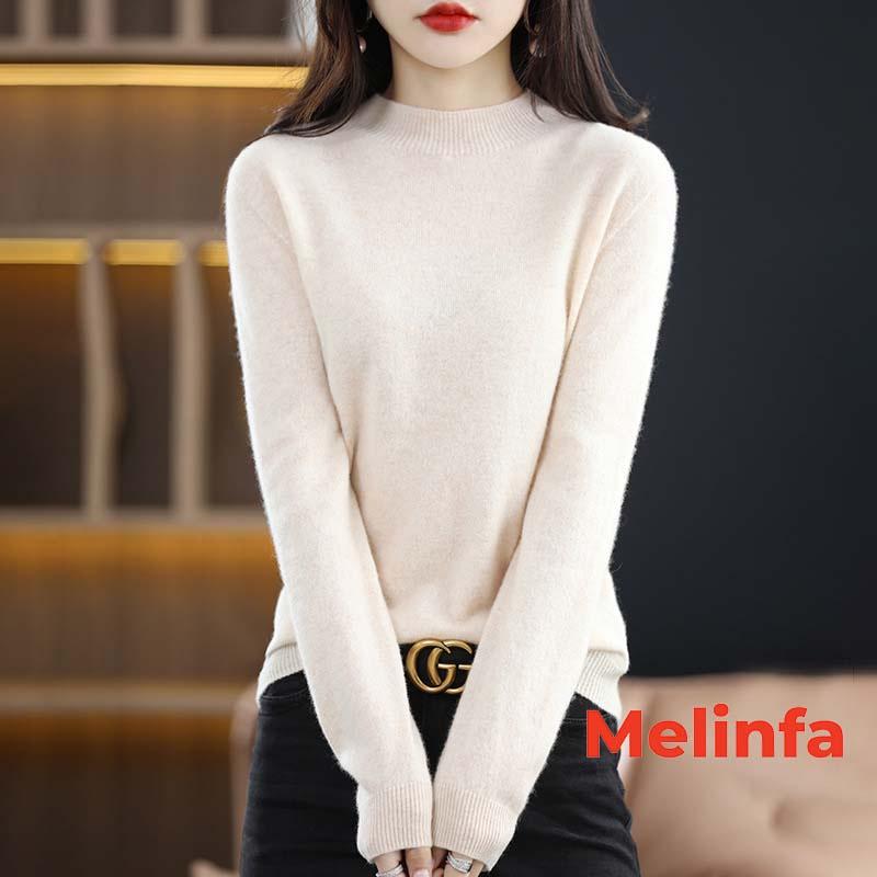 Áo len nữ cao cổ ba phân dài tay len dệt kim Quảng Châu mềm mịn co giãn mã VAA0325