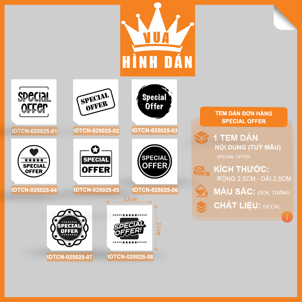 Set 100/200 sticker SPECIAL OFFER (2.5x2.5cm) tem dán mini MỨC GIÁ ĐẶC BIỆT dán sản phẩm dành cho shop (1.089)