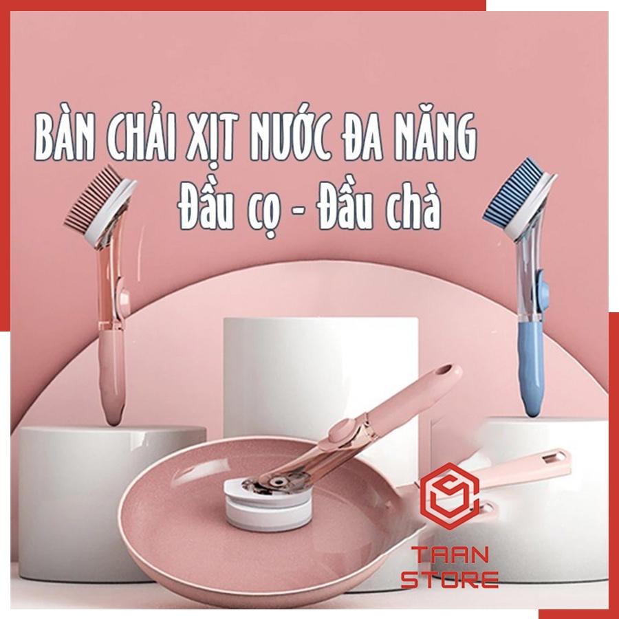 Bàn Chải Nhựa Chà Rửa Bếp Sàn Nhà Cán Dài Có Ngăn Chứa Xịt Xà Phòng 4in1