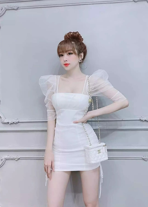 Đầm Ôm Body Phối Lưới Rút Dây Eo