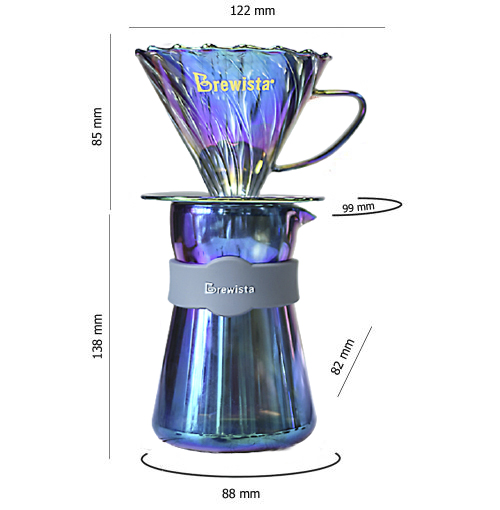 Bộ phễu V60 pha cà phê pour over thủy tinh Brewista Tornado Dripper &amp; Server - Màu cực quang