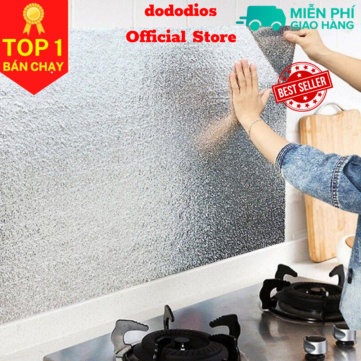 Combo 2 cuộn dán decal dán bếp, dán tường chống nhiệt, kháng khuẩn, chống cháy, cực kỳ dễ lau chùi, decal bạc dán đa năng - chính hãng dododios