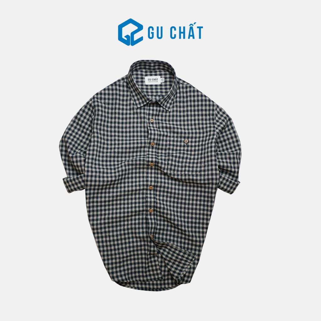 Áo Sơ Mi Dài Tay Caro GU CHẤT, Vải Cotton Siêu Thoáng Thời Trang Nam Cao Cấp GUSM15C