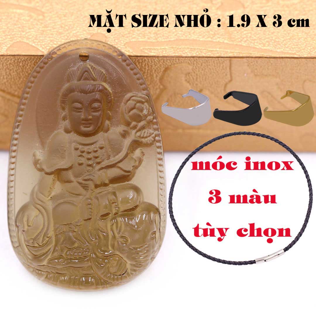 Mặt Phật Phổ hiền đá obsidian 1.9cm x 3cm kèm vòng cổ dây da đen + móc inox vàng, Phật bản mệnh, mặt dây chuyền