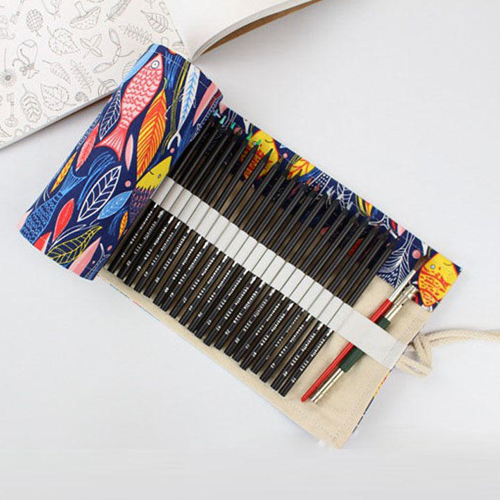 Túi đựng bút màu bằng vải dạng quấn 72 bút - Tặng 1 lọ tinh dầu oải hương 10ml