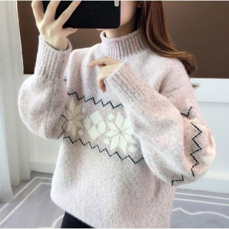 Áo len có cổ, áo len cổ ấm dài 3 phân tay dài dáng áo sweater