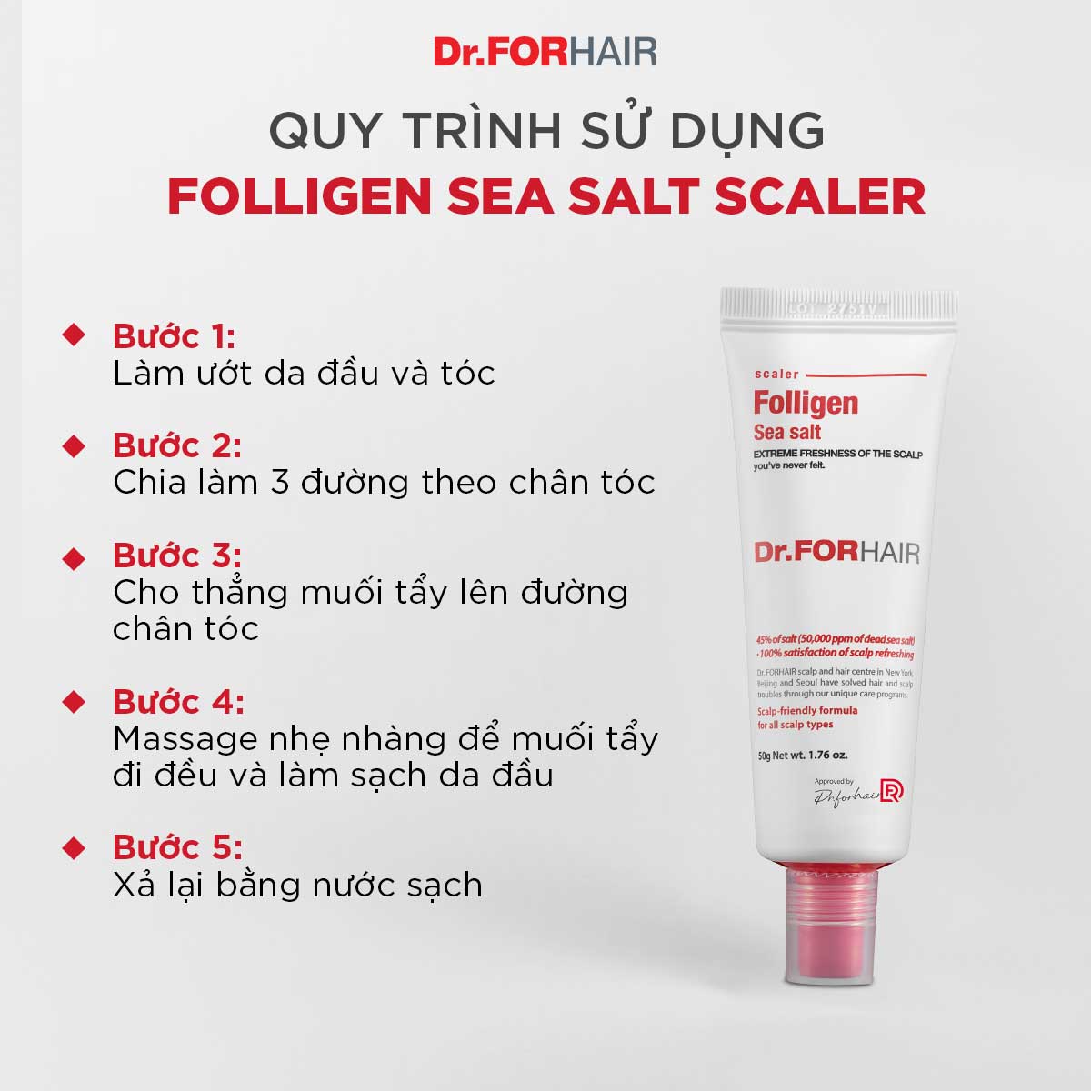 Muối tẩy tế bào chết làm sạch da đầu Dr.FORHAIR Sea Salt Scaler 50g