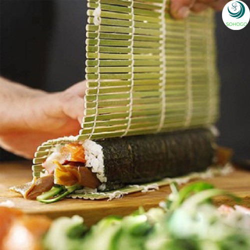 Mành tre cuốn sushi, kimbap, cơm cuộn có 2 màu, XANH- TRẮNG, chọn màu theo ý