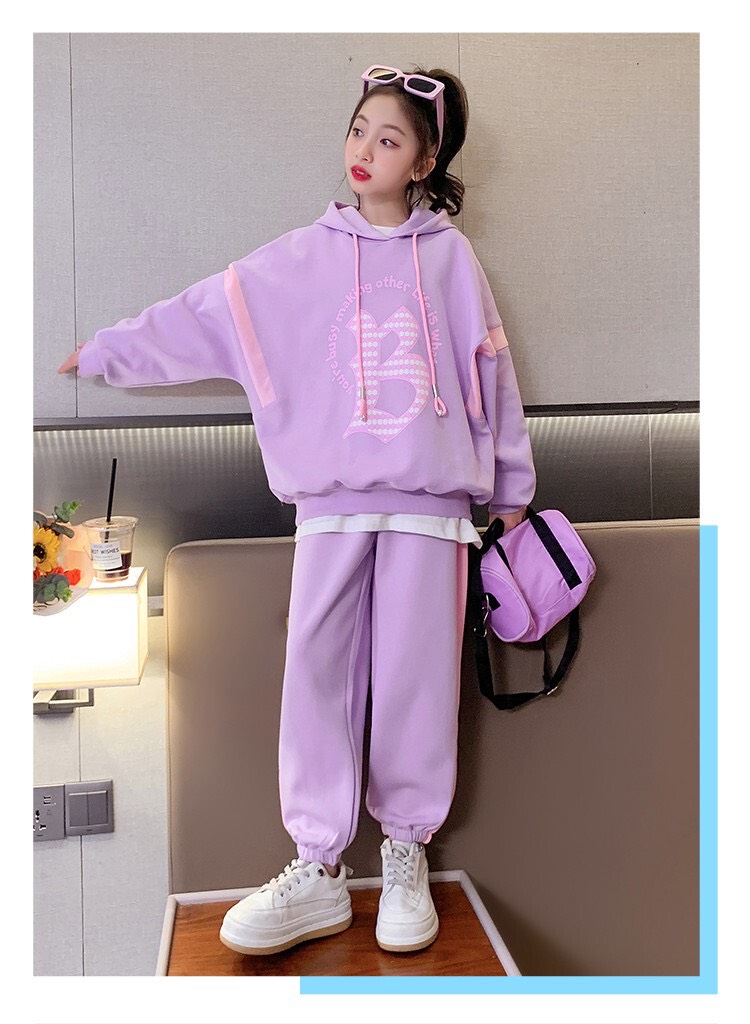 Bộ nỉ cho bé gái sành điệu size đại 5-12 tuổi chữ B nhiều màu nhiều màu chất liệu cao cấp kiểu dáng thời trang