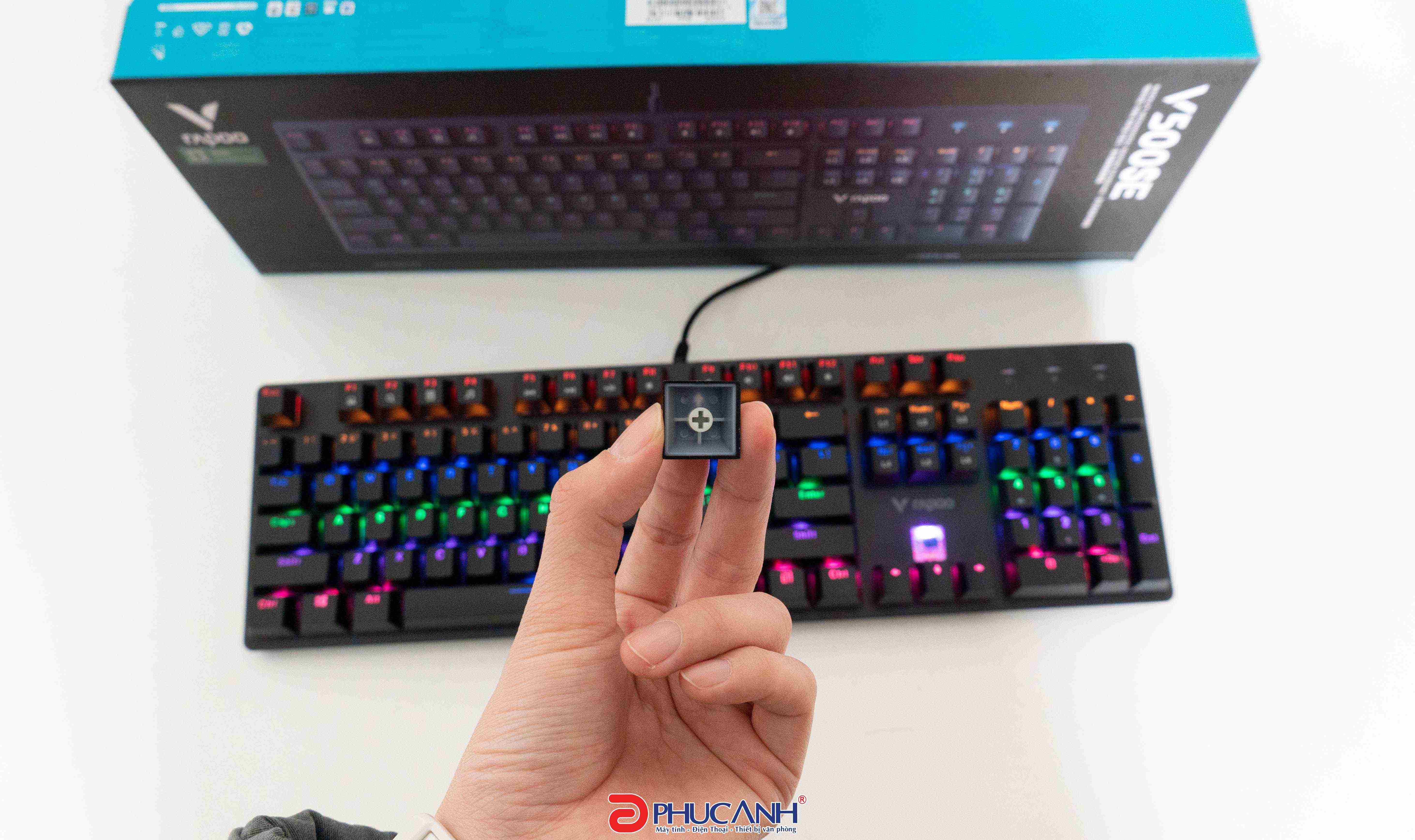 Bàn Phím Gaming Cơ RAPOO Mỗi Phím Đèn Riêng, Khung Kim Loại, Dây Nylon Dù - V500SE - Hàng Chính Hãng