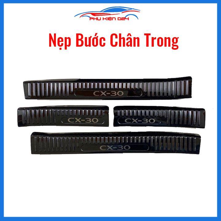 Hình ảnh Ốp bậc cửa, nẹp bước chân trong ngoài Mazda CX30 CX-30 2021-2022-2023 vân Titan chống trầy bảo vệ trang trí xe