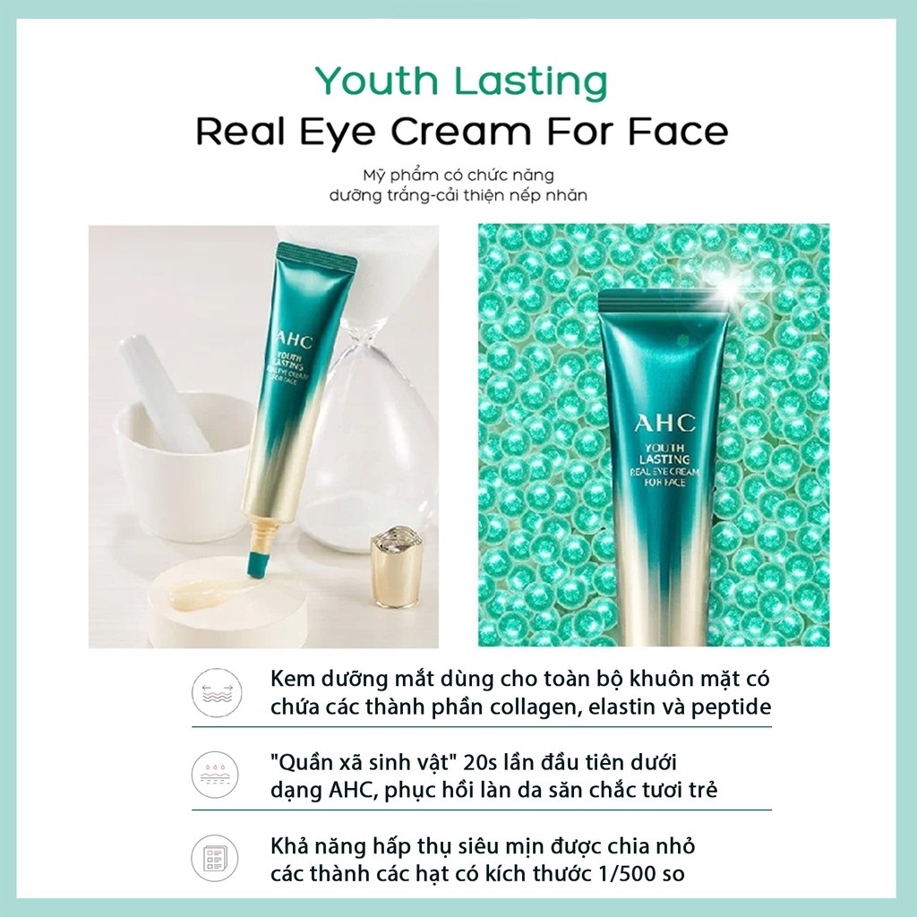 Kem Dưỡng Vùng Mắt AHC Ageless Real Eye Cream For Face mẫu mới 2021(30ml) Tặng kèm kẻ mắt nước