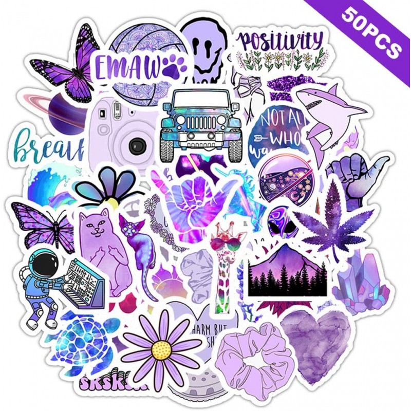 Set 30 Sticker chủ đề màu tím, Purple ảnh ép lụa