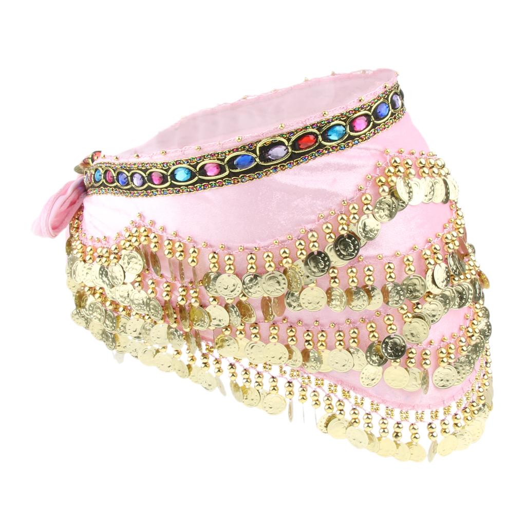 Women's Triangular Belly Dance Belt Hip Scarf Wrap Skirt with Gold Coins