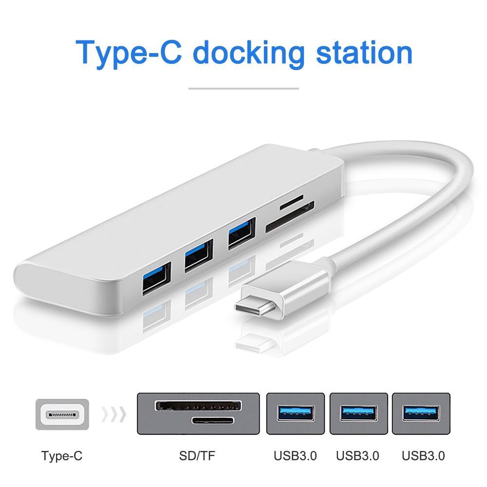 Bộ chia chuyển đổi USB Type-C sang Hub Type-C kiêm đầu đọc thẻ nhớ TF/SD đa năng 5 trong 1 cho laptop táo Pro