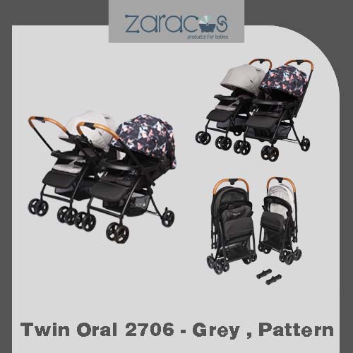 Xe đẩy đôi tách rời , hai chiều cho bé Zaracos Twin Oral 2706 - Grey , Pattern