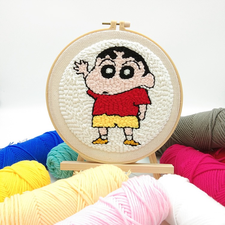 Set Thêu Nổi Thêu Len Xù Cậu Bé Shin Bút Chì Dùng Len Sợi Đan Móc Cho Người Mới Bắt Đầu | Punch Needle Embroidery Kit Using Yarn For Beginners