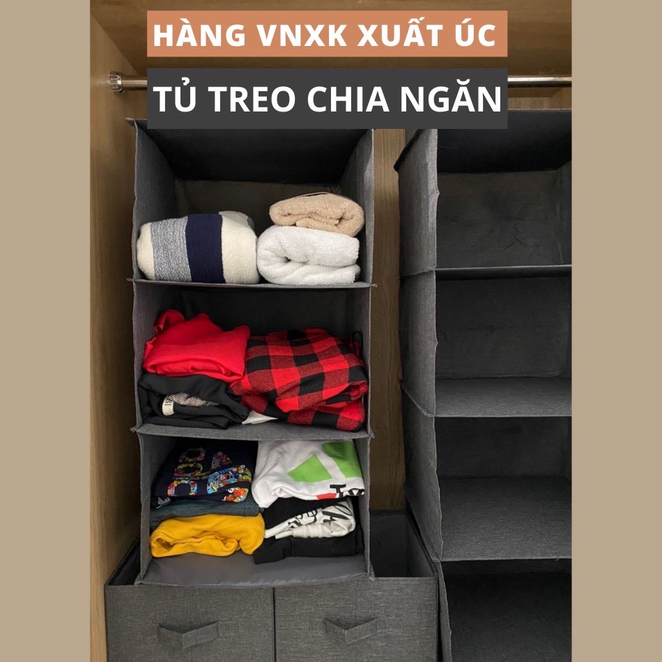 Tủ vải treo quần áo 3 tầng tiện gọn dễ tìm hàng Việt Nam cao cấp chất vải oxford 300d (Shelf Hanging Storage) - Màu Ghi