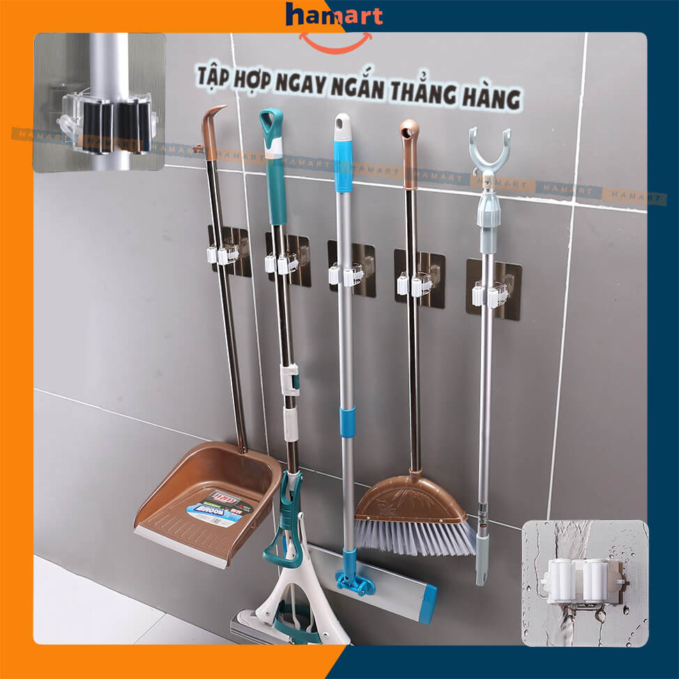 Móc Treo Chổi Dán Tường Hamart Kẹp Cây Lau Nhà Dính Siêu Chắc Chịu Lực Ánh Kim Cao Cấp BẢN LỚN 8x8