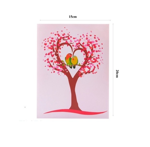Thiệp 3D Pop Up Cây Tình Yêu Trái Tim &amp; Đôi Chim – Thiệp Valentine, Thiệp Tình Nhân, Thiệp Lãng Mạn, L22