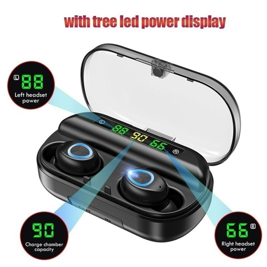 V10 V5.0 Wireless Touch Control LED Display Earphone Black
