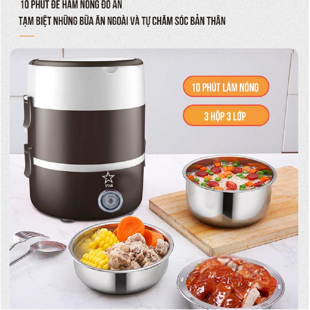 Hộp Cơm Hâm Nóng Điện 3 Tầng Inox Cao Cấp - Hàng Loại 1