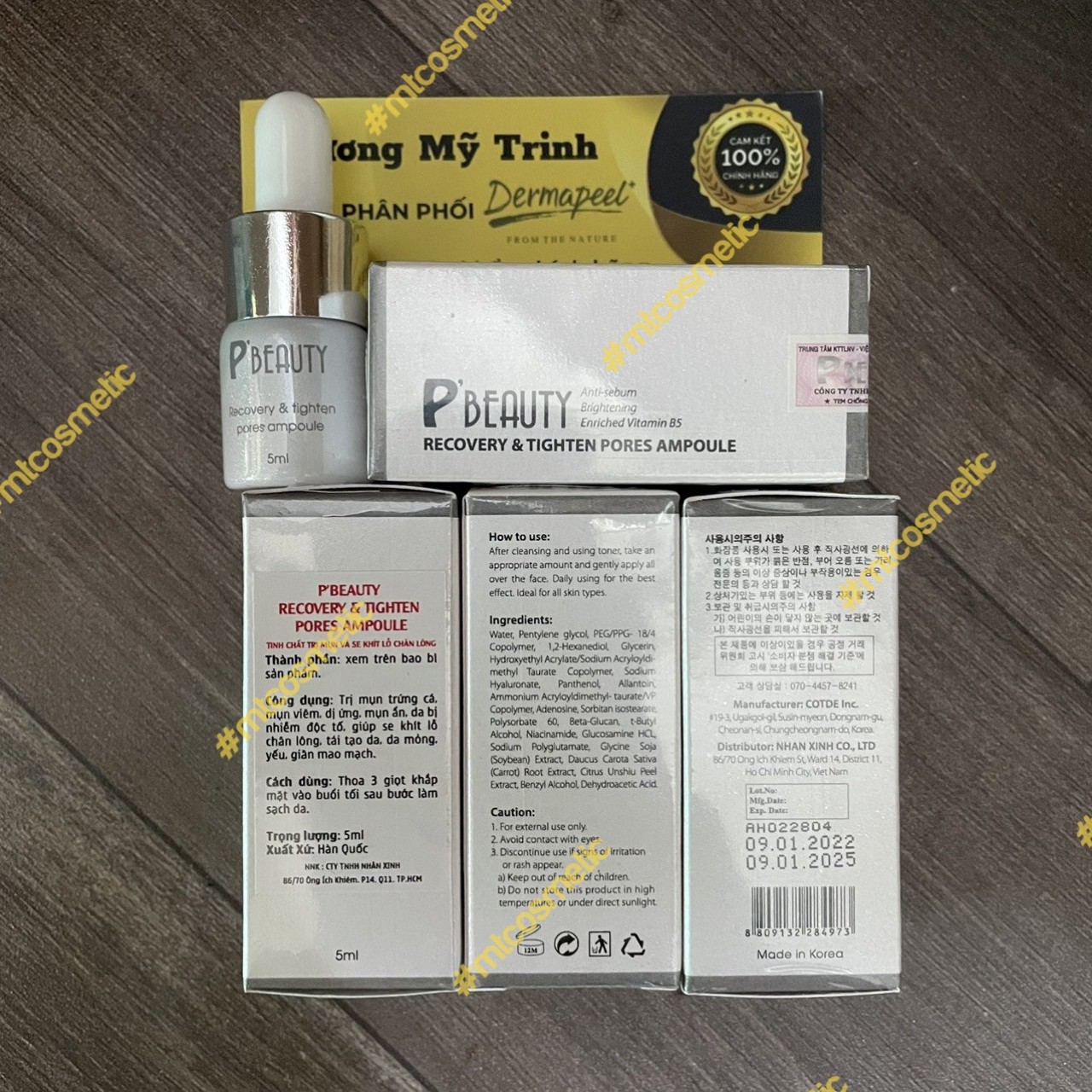 Serum đường đen P’Beauty Recovery &amp; Tighten Pores Ampoule 5ml. Serum giảm mụn ẩn - mờ thâm mụn - phục hồi da mụn