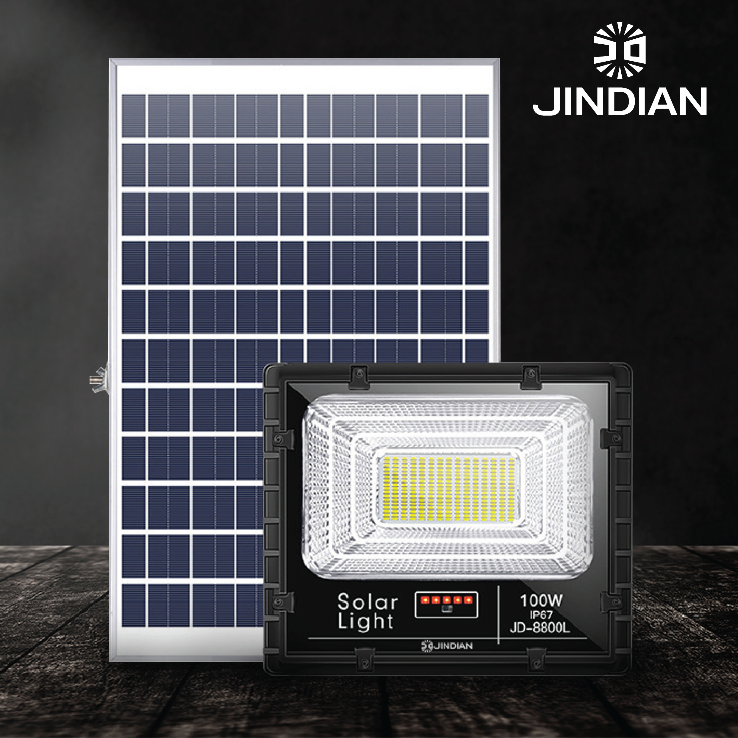 [MẪU MỚI] Đèn Năng Lượng Mặt Trời 100W JINDIAN JD8800L- Hàng Chính Hãng có Logo JINDIAN