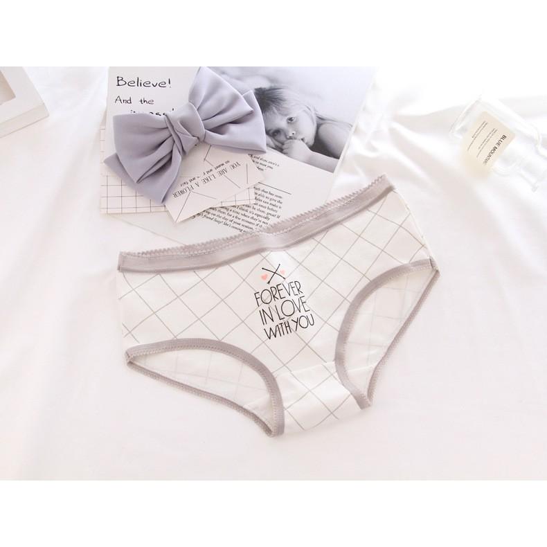 Hộp 05 quần lót cotton hình mèo ghi trắng