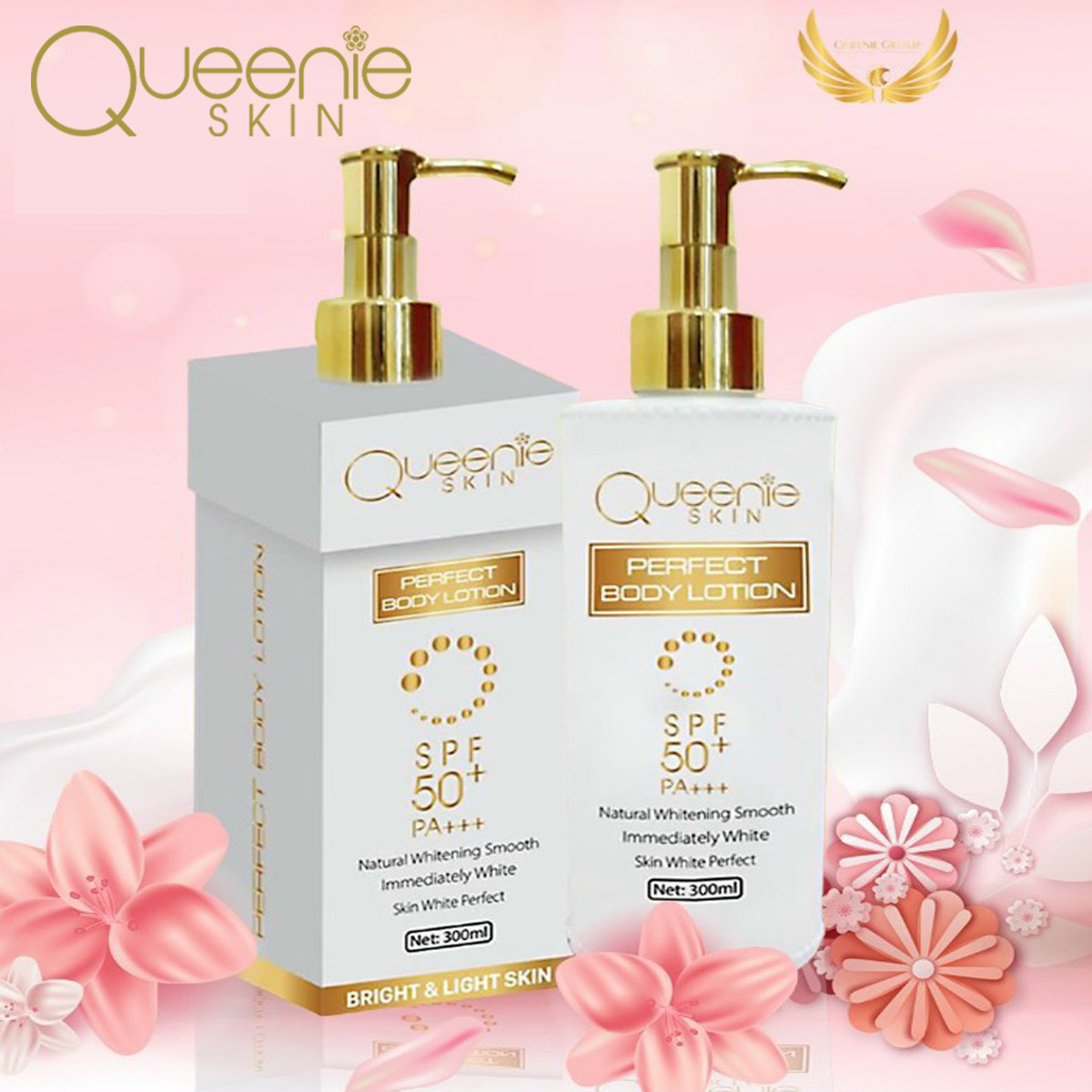 Kem Body Truyền Trắng Chân Lông Queenie Skin - Dưỡng Da Trắng Hồng Tự Nhiên, Chống Nắng, Bảo Vệ Chống Lại Tia UV Hiệu Quả, Ngăn Ngừa Lão Hóa – 300 ML - Hàng Chính Hãng