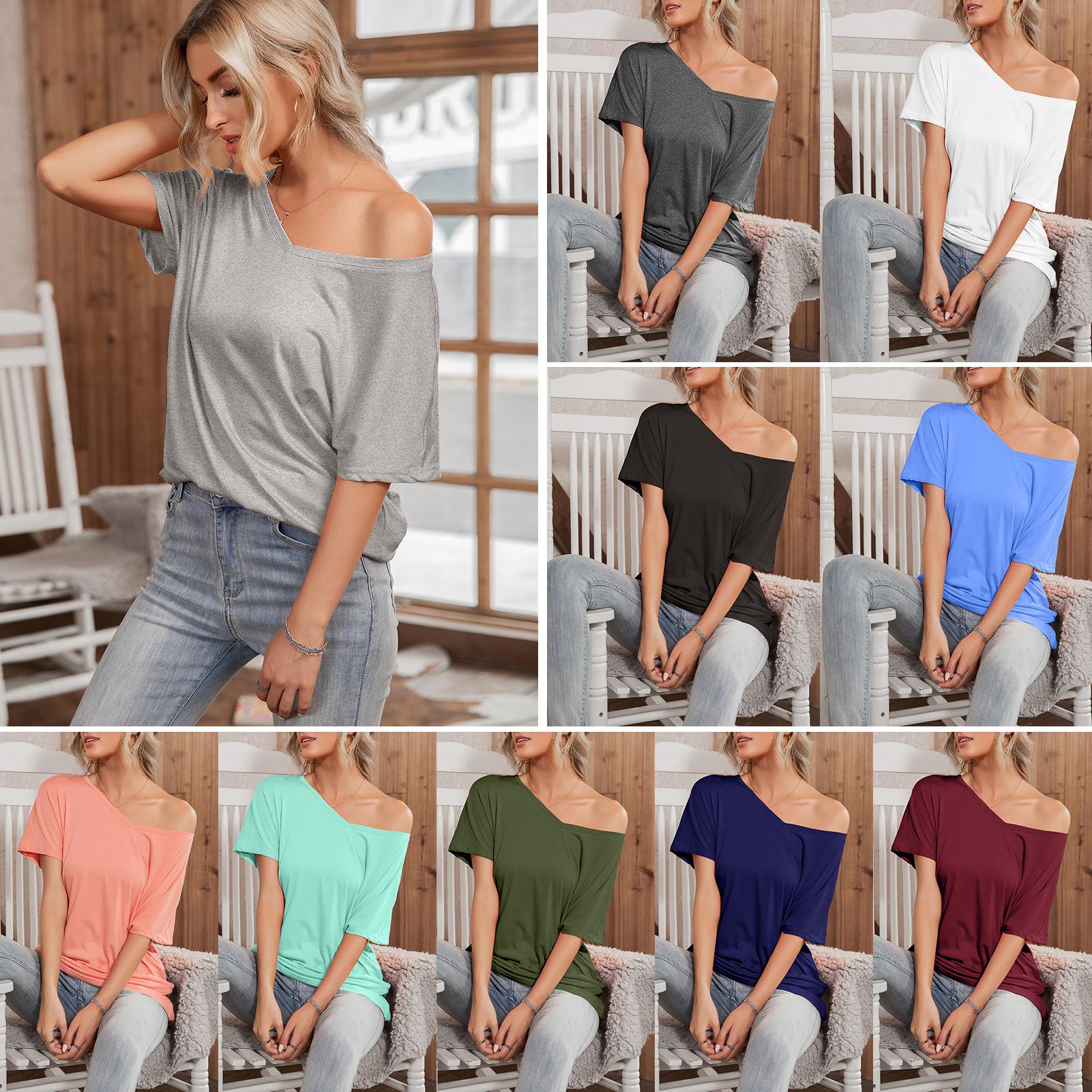 Women Loose T-shirt Short Sleeve V Neck Oversized Solid Casual Tees Plus Size
