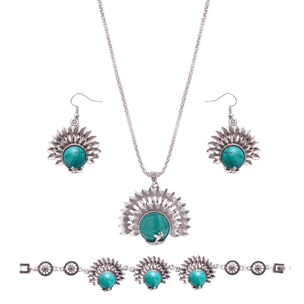 Pendant Necklace Earrings Bracelet Jewelry Set - Owl Red