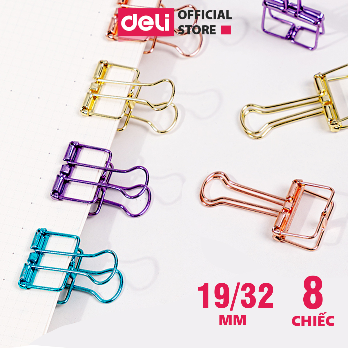 Kẹp bướm nhiều màu DELI - Kẹp tài liệu văn phòng - Mạ vàng hồng -6 chiếc và 8 chiếc hộp 78206/78207