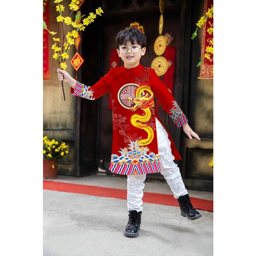 Áo dài rồng bây chất gấm
