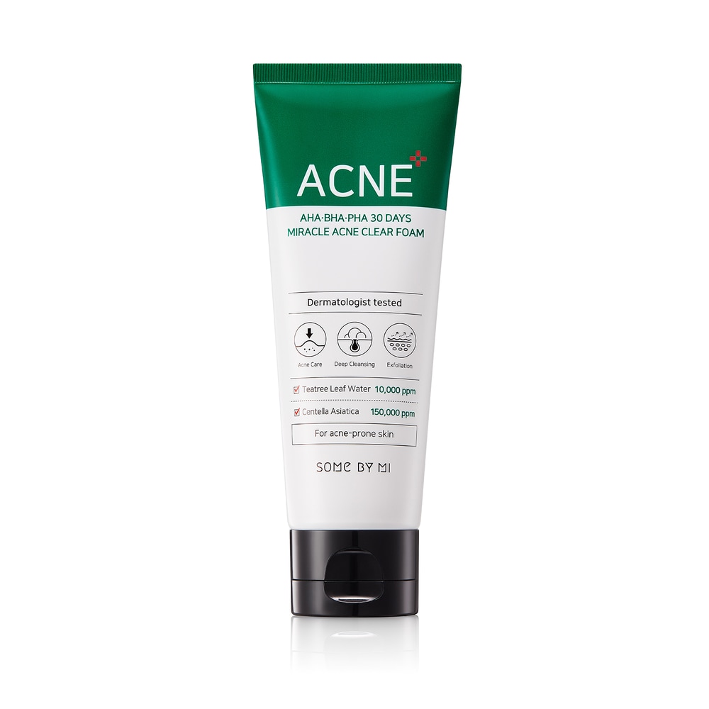 Sữa Rửa Mặt Làm Giảm, Ngăn Ngừa Mụn Some By Mi AHA-BHA-PHA 30 Days Miracle Acne Clear Foam 100ml tặng kèm bông nở rửa mặt
