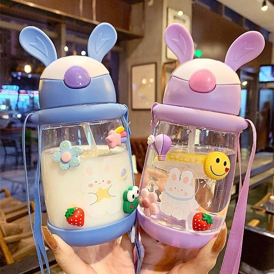 Sinh viên cốc nước phim hoạt hình chai nước ống hút chống rơi chai nước chai nước dung tích lớn chai nước trẻ em