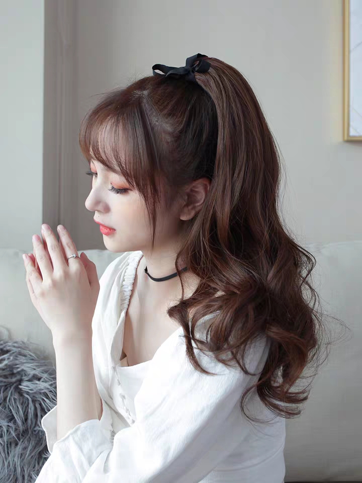 Tóc giả cột xoăn kiểu Hàn siêu sang chảnh, cam kết y hình, giống tóc thật 100%, chất tơ Hàn cao cấp loại 1, chịu nhiệt tốt có thể bấm uốn, duỗi, gội thoải mái
