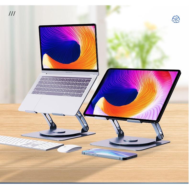 Giá Đỡ Tản Nhiệt Laptop Nhôm Cao Cấp T628G Chân Đế Xoay Tròn 360 Độ, Đèn Led Tản Nhiệt.